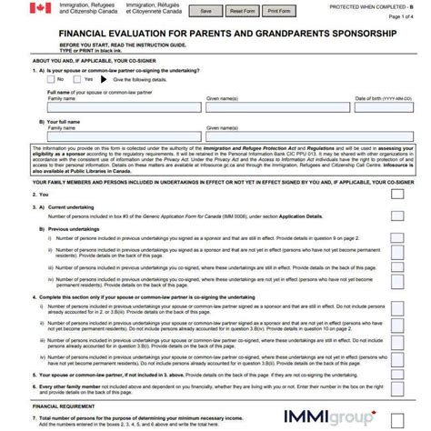 Financial Evaluation for Parents and Grandparents Sponsorship .